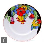 A contemporary Bizarre Craft pottery plate by Rene Dale, hand painted in the Latona Bouquet