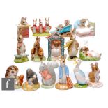 A collection of 20th Century Beatrix Potter figures, Mr Drake Puddle Duck, Old Mr Brown, Peter in