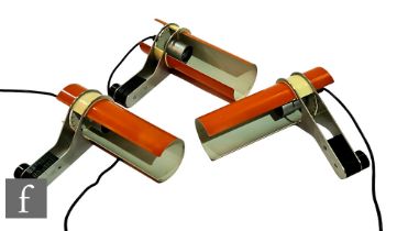 Doria Leuchten - A set of three 1960s/70s orange adjustable wall lights, each of cylindrical form