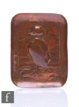 Newlyn - An early 20th Century Arts and Crafts copper pin tray with a standing puffin, impressed
