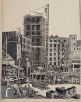 A Kitson Towler (Exhibited 1936-1939) - Building Site, wood engraving on Japan paper, signed in