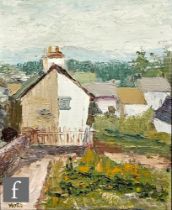 Fred Yates (1922-2008) - A row of cottages, oil on board, signed, framed, 45cm x 36cm, frame size