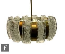 Doria Leuchten - A 1970s German 'Ice glass' pendant light fitting, the brass circular frame, applied