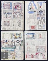 Albert Wainwright (1898-1943) - Four sketchbook pages depicting set designs for stage productions