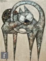 Stewart Bowman Johnson (1938-2019) - A cat with curled tail, mixed media with plaster, paint and