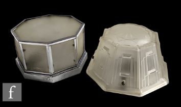 Unknown - A 1930s Art Deco ceiling light, the frosted glass decorated with stepped block design to