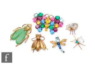 Unknown - A collection of vintage 1930s and later brooches comprising a butterfly formed from