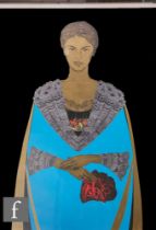 Mila Judge - Furstova (Czech, Born 1975) - Woman wearing a blue dress, printed paper collage,