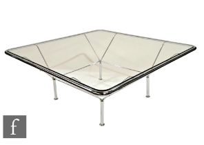 Attributed to Niels Bendtsen - Danish - A square glass top coffee table on chromium plated tubular