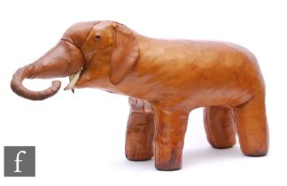 Attributed to Omersa - A tan leather foot stool in the form of an elephant, unlabelled, height