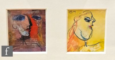 Bernard Meadows (1915-2005) - 'Two Heads', ink and crayon drawing, signed with monogram and dated '