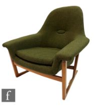 Unknown, probably Danish - A mid century armchair or easy chair, in moss green hopsack style