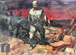 Anatoly Nasedkin (Ukranian, 1924-1994) - A figure walking through a desolate landscape, oil on