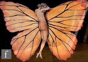 After Louis Icart - 'Woman in Wings, Papillon III', photographic reproduction, printed signature,