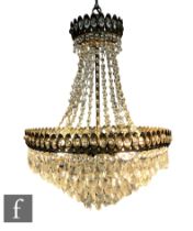 Schonbek Luminaire - A 1970s six-light chandelier, the eight-tier gild metal frame with concentric