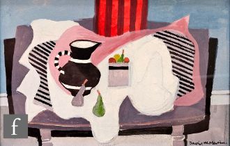 David Mc.Leod Martin, RSW, RGI, SSA (1922-2018) - Still life with fruit bowl and bottle on a