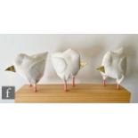 Valerie Knott - Soft sculpture of a trio of doves mounted on wood, 120mm x 250mm x 60mm, unframed.