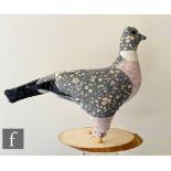 Valerie Knott - Soft sculpture of single dove mounted on wood, 220mm x 240mm x 110mm, unframed.