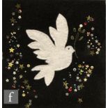 Bea Kirkbright - Felt and applique panel with applied beads and sequins, 200mm x 200mm,