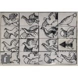 Alex Bunn (fine artist) - Panel of sixteen images in grid formation, black fine line pen, 145mm x