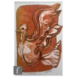 Mike Allison (printmaker) - Drypoint print, 1/3, burnt orange, 130mm x 190mm, framed and glazed,