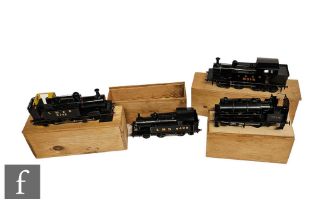 Four O gauge scratch built locomotives, 2-4-0T LMS black 6428, 0-6-2 LNER black 8314, 0-4-0T LMS