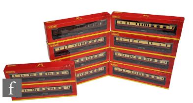 Ten OO gauge Hornby passenger coaches, all BR Hawksworth, to include R4406A, R4406 etc, some