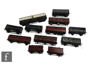 A collection of O gauge scratch built rolling stock, to include MR and S&DJR passenger coaches and