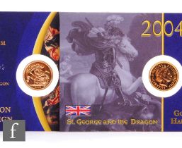 Elizabeth II - Two Royal Mint gold bullion half sovereigns, 2004 and 2006, inset on card. (2)