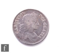 Charles II (1660-1685) - A crown, 1673, third draped laureate bust facing right, reverse with