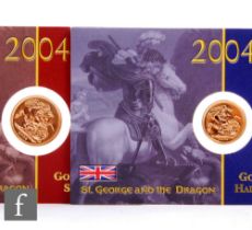 Elizabeth II - A Royal Mint 2004 sovereign and a 2006 gold half sovereign, inset on card. (2)