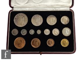 George VI - A fifteen coin Coronation set, 1937, in tooled morocco leather case. (15)