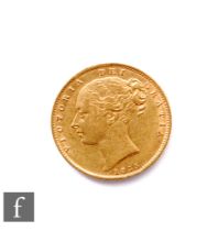 Victoria - A sovereign, 1855, Young head, Shield back.