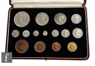 George VI - A fifteen coin Coronation set, 1937,  in tooled morocco leather case. (15)