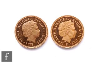 Elizabeth II - Two sovereigns, both 2005, the reverse design with modern interpretation of St George