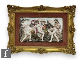 A large 20th Century Capodimonte porcelain plaque relief moulded with an allegorical scene of