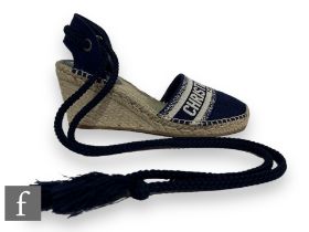 A pair of Christian Dior Granville embroidered cotton wedge espadrille sandals, decorated with a