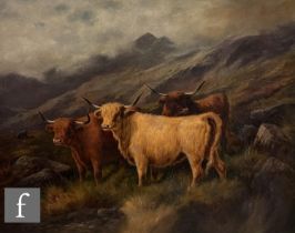 J. HENRY (LATE 19TH CENTURY) - Highland cattle, oil on canvas, signed, framed, 71cm x 92, frame size
