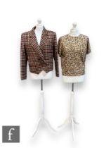 A 1980s Valentino Miss V wool blazer, in red, blue and brown, large hounds tooth print over a tan