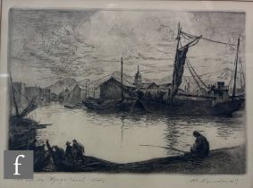 H. KAMBARA (JAPANESE, CIRCA 1950) - 'Fishing group, Onahama, Kobe', etching, signed and titled in