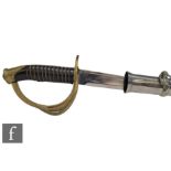 A 20th Century cavalry officer's dress sword, pierced brass hilt and wire grip, 87cm blade, steel