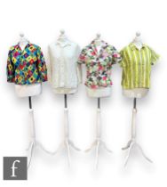 Four later 20th Century lady's vintage button up shirts, comprising lime green, grey and white