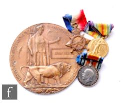 A World War One medal trio and Death Plaque to 15757 Pte John Holmes King's Shropshire Light