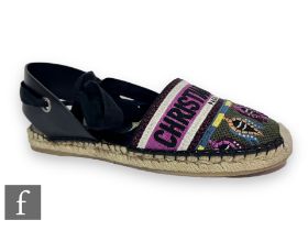 A pair of Christian Dior Nicely - D multicolour cloth espadrille sandals, with embroidered logo