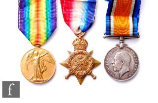 A World War One medal trio to 10167 L. Cpl Fitz Charles Stebbings Page Shropshire Light Infantry.