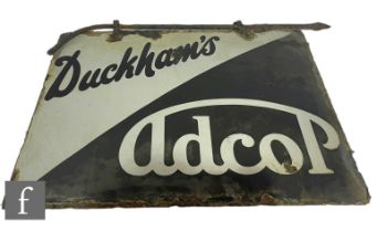 An early 20th Century Duckham's Adcol enamel advertising sign with iron fixing bar, 46cm x 61cm.