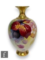An early 20th Century Royal Worcester vase of footed ovoid form with waisted collar neck, shape