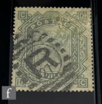 A Queen Victoria SG135 10/- green postage stamp with large anchor watermark, with black registered