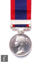 A Sutlej medal with Sobraon bar to John Holmes, sold with copied roll pages.