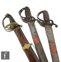 A pair of officer's sabres, pierced baskets, wire grip handles, 74cm blades, and a similar sword